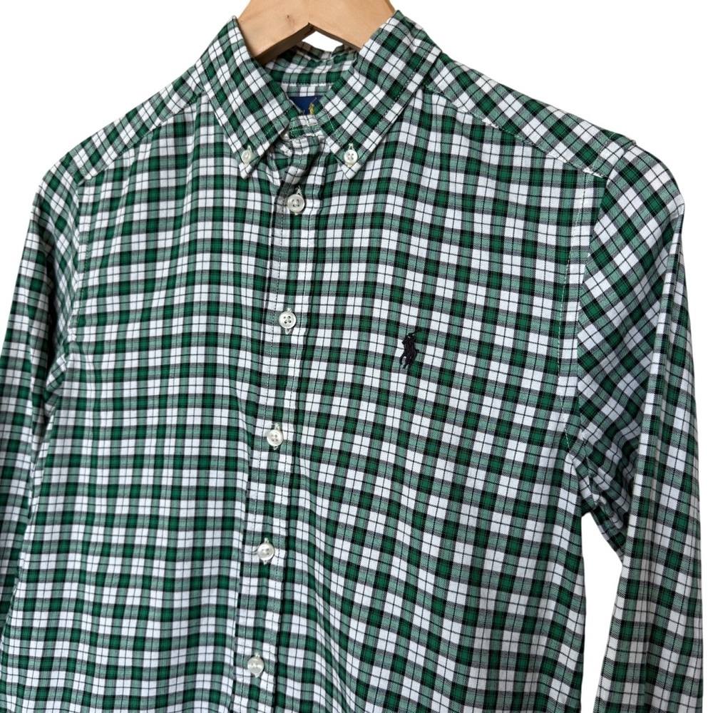 Ralph Lauren Boys Green Checkered Long Sleeve Button-Up Shirt M Casual Flannel